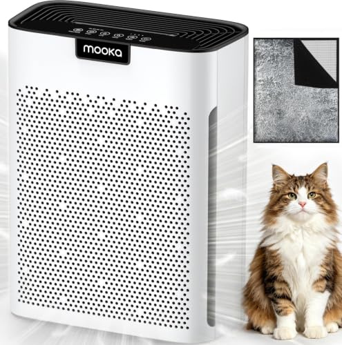 Air Purifier for Home Bedroom Large Room 2200 Ft², MOOKA H13 HEPA Air Cleaner with Washable Pre-filter, Air Quality Monitor, Air Purifiers for Pets Hair Smoke Dust Pollen, Auto Mode, KJ190 White