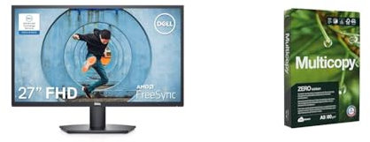 Dell SE2722HX 27 inch Full HD (1920 x 1080) Monitor, 75Hz, VA, 4ms, AMD FreeSync, HDMI, VGA, 3 Year Warranty, Black & Multicopy Zero A3 Paper, 80gsm, 500 Sheets, Pack of 1