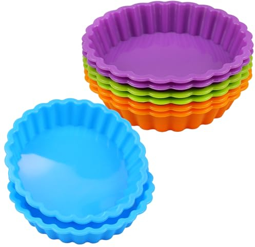 posionks 8 piezas Silicona Quiche Tart Pans 10,5 cm Silicone Molde Para Quiche Y Tarta Antiadherentes Vasos Reutilizables De Silicona Para Hornear para Quiche Tarta Dulce Tarta Pastelería