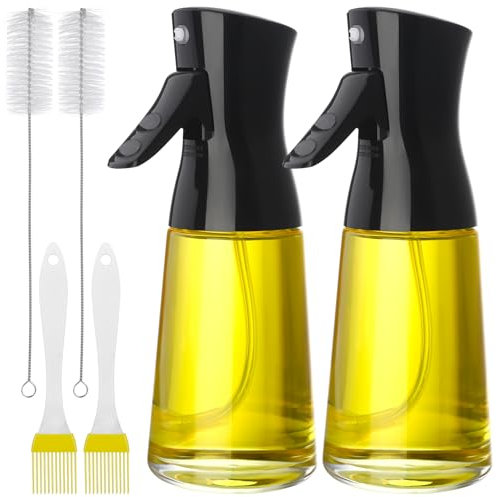 Yamitora 2 Stück 180ml Ölsprüher für Speiseöl, Glas Öl Sprühflasche mit 2 Pinsel 2 Silikonbürste, Öl Spray für Küche, Air Fryer, Grillen, Salat, BBQ, Backen