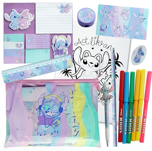 Disney - Cancelleria Stitch - Gadget e Oggetti di Stitch con Adesivi, Penne e Pennarelli - Cose di Stitch per Amanti Disney