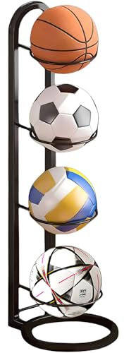 4 Tier Football Stand,Metal Ball Stand,Ball Storage Rack Football Stand Display,Sports Organizer Football Holder,Football Storage,Ball Storage Garage Holder for Football,Volleyball,Basketball (Black)