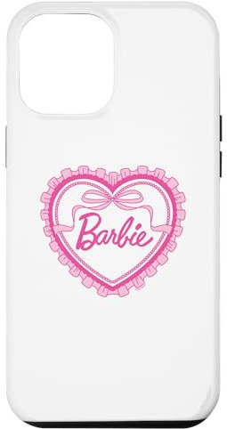Coque pour iPhone 15 Pro Max Barbie - Cœur en dentelle coquette rose avec logo
