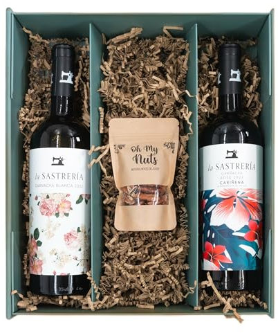 Weinbox Spanien mit Bio Walnüssen - Premium Geschenkset mit Garnacha Weißwein & Carinena Rose von La Sastreria, Perfekt für Weinliebhaber und besondere Anlässe
