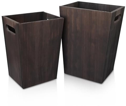 Whemyreat 2 Stück Echtholz Papierkorb, Holz-Mülleimer, mistkübel rustikaler Bauernhaus-Stil, für Büro, Badezimmer, Wohnzimmer, Schlafzimmer und Mehr, Keine Montage erforderlich (Braun)
