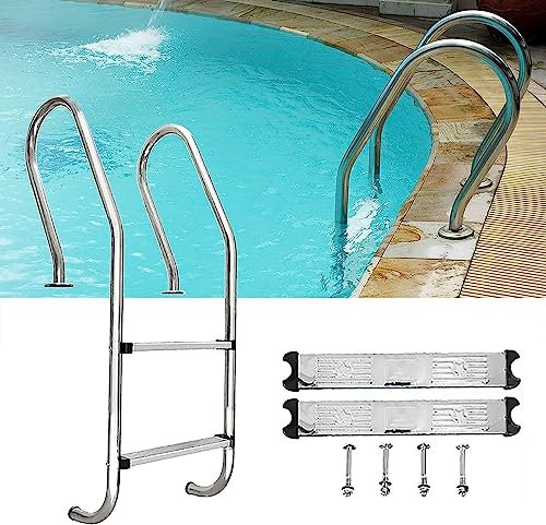 SFSLBFB 2 Stufen, robuste, geschweißte Poolleiter, Schwimmbadleiter aus Edelstahl 304 mit innenliegendem Handlauf und Schrauben