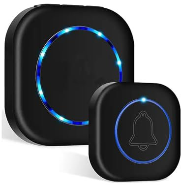 IndoTeam Wireless Doorbell – Plug In Waterproof Battery Operated Door Bells Wireless Cordless Door Bells - Battery Doorbell Plug In Doorbell Wireless – 1 Push Button, 1 Plug-in Receiver with LED Flash