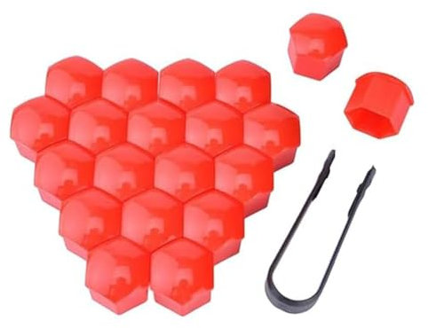 AUHOAZ 20 Pcs Hexagonal Car Wheel Nut Covers Caps for Tesla Model 3, Tire Nut Covers Tyre Screw Hub Cover Cap Set Protector Dust Proof Accessories,C/red-21mm