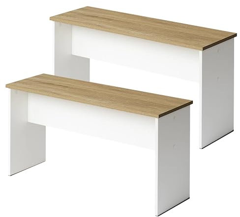 LafeuR Sitzbänke für Esszimmertisch, 2er Set, Küchenbänke, Esstischbänke,90x30x45 cm,Holzbank,Schlafzimmer oder Küche,Eiche + Weiß