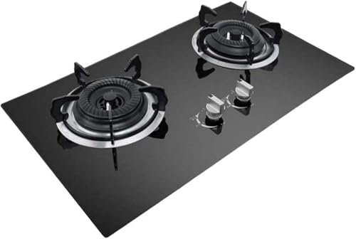 RKUVPAE Gas Cooktop, 2 Burners Gas Hob, Black Tempered Glass Gas Cooktop, Built-In Gas Hob,liquefied gas (Size:liquefied gas)