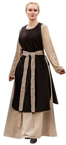 Leonardo Carbone® Damen Überkleid Magdalena | Verstellbare Seitenschnürung | Karneval, Halloween, Cosplay, LARP, Mittelalter, Kostüm | 100% Baumwolle Dunkelbraun L/XL