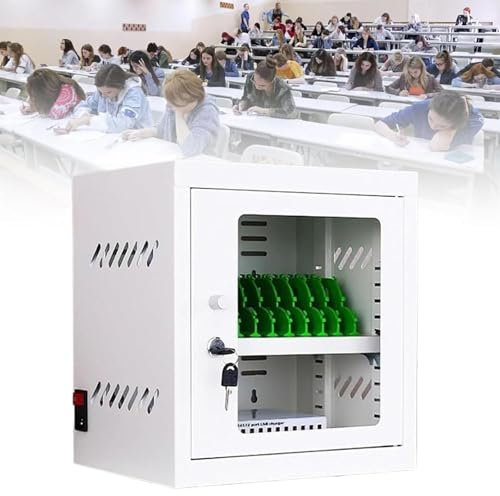 FANYING Cellphone Charging Station W/Wheels & Combination Lock, Wall Mounted Phone Storage Box, Rechargeable Phones Locker, Secure Phone Cabinet,12Slots