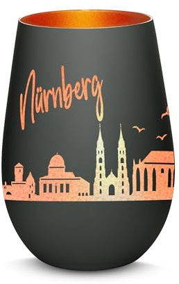 Gravur-Max Windlicht mit 360° Gravur Skyline Nürnberg Deko Glaslicht als tolles Geschenk mit Einer hochwertigen Lasergravur zu jedem Anlass in der Farbe Schwarz/Bronze