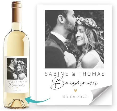 SpecialMe® Weinetiketten personalisiert mit Foto Namen und Hochzeitsdatum Geschenk Braut Bräutigam Weiss unisize