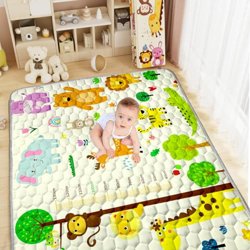 Aolso Baby Spielmatte, 150*180cm Baby Krabbelmatte, Baby Faltbare Spielmatte, Krabbeldecke für Baby, Kleinkind Aktivität Spielmatte, Rutschfest auf beiden Seiten für drinnen und draußen(Tierherrscher)