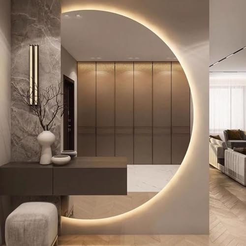 Dijateman Wandmontage Halbmond Ganzkörperspiegel, Groß Halbrunder Badspiegel 120/130cm, LED Antibeschlag Spiegel mit Touch-Schalter, 3 Lichtfarbe Dimmbar(Right,100cm)
