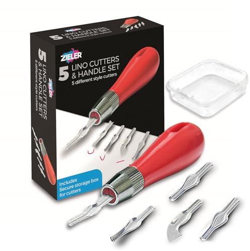 5 Lino Cutters & Handle Set | 5 Different Style Cutters | Sturdy Handle | - by Zieler