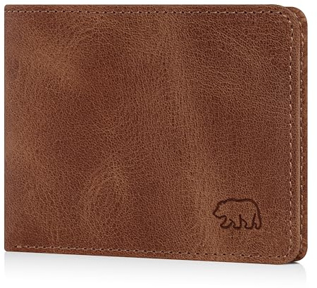 BROWN BEAR Mini Geldbörse Herren mit Münzfach | Leder Vintage Braun | RFID-Schutz | Portemonnaie Echtleder klein | Geldbeutel minimalistisch | BB Design 8006-B HBR