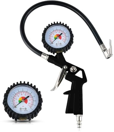 Reifenfüller Druckluft 0-12 BAR/170 PSI, Luftdruckprüfer Reifendruckmesser Reifendruckprüfer für Auto, Motorrad (Black)