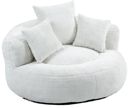 SHAIRMB ÜBergroßEr Runder Sessel, Einzelne Lounge-Chaiselongue, Gepolstertes Schlafsofa Mit Tiefer SitzfläChe, Chenille-Sitzsack Mit Kissen, FüR Wohnzimmer, Schlafzimmer,Weiß