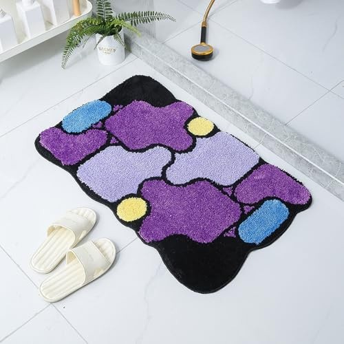 Bath Mat Lila Gelb Blau Badmatte Mikrofaser Duschvorleger Langlebig rutschfest Badezimmerteppich Schnelltrocknend Badematte Verdicken Badmatten Waschbar Badvorleger 50x80cm