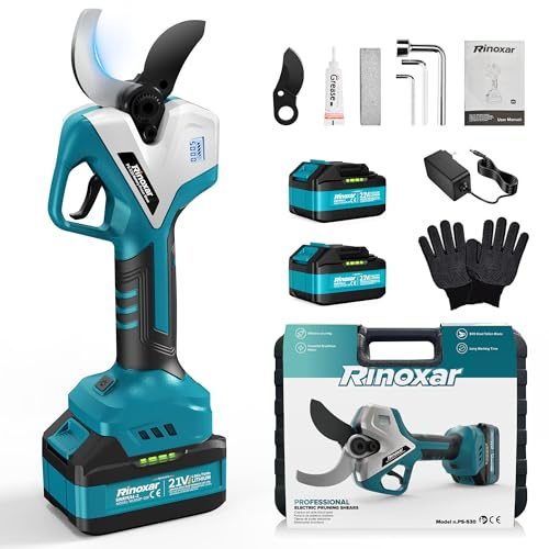 Tijeras de Podar Eléctricas 50 mm Profesionales, Tijeras a Batería sin Cable con 2 x 4000 mAh, Motor sin Escobillas, Pantalla LCD, Podadora Electrica para Jardinería, Árboles Frutales y Viñedos