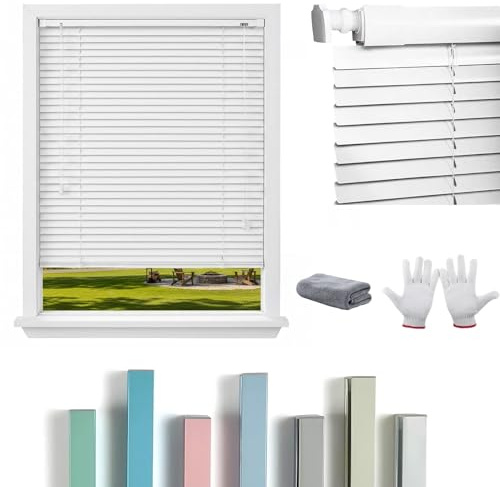 Jalousien Fenster ohne Bohren Aluminium Jalousie nach Maß Alu-Jalousie 25mm Lamelle Sichtschutz Sonnenschutz Innenjalousien für Badezimmer Schlafzimmer Wohnzimmer Küche(101 White)