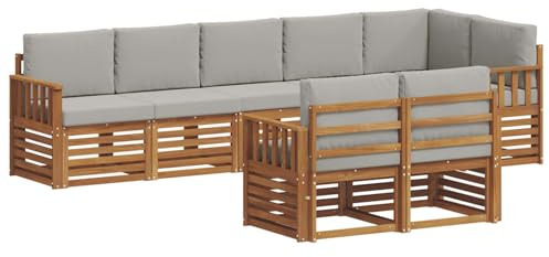 vidaXL Sofagarnituren 8 pcs Natürlich und Hellgrau Massivholz Akazie, Garten-Sitzgarnitur, modernes Lounge-Set, pflegeleichtes Gartenmöbel, gemütliche Terrassen-Sitzgelegenheit