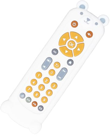 Cryfokt Juguete de Mando a Distancia para bebé, Mando de TV Infantil de Simulación con Mordedor de Silicona para Aprender Formas, Colores, Números y Música, for (Funda de Oso Blanco y Control Remoto
