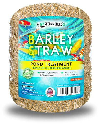 Pajita de cebada para estanques de peces y fuente (16 onzas). Trata hasta 3000 a 5000 galones, limpiador de estanques 100% seguro y natural. Mantiene tu jardín acuático limpio y fresco. Fabricado en