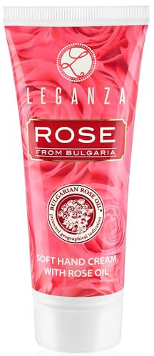 Leganza Hand Cream for Very Dry Hands with Bulgarian Rose Essential Oil | Smoothing & Rejuvenating Intensive Hand Cream for Women | Natural Non Greasy Handcream | Travel Size Hand Moisturiser | 75 ML