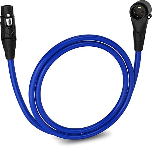 LyxPro 3 Feet Right Angle XLR Male to Female 3 Pin Mic Cord for Powered Speakers Audio Interface Professional Pro Audio Performance Camcorders DSLR Video Cameras and Recording Devices - Blue