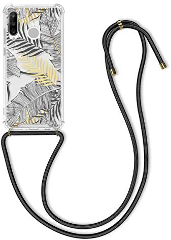 kwmobile Necklace Case kompatibel mit Huawei P30 Lite Hülle - Silikon Cover mit Handykette - Gelb Grau Transparent Dschungel
