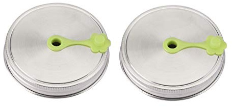 sourcing map 2pcs Stainless Steel Wide Mouth Mason Jar Lids with Straw Hole Canning Lids for Drinking & Food Storage Green