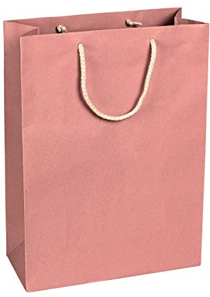 Lot de 12 sacs en papier kraft avec anse en coton, rose, 27 x 37 x 12 cm