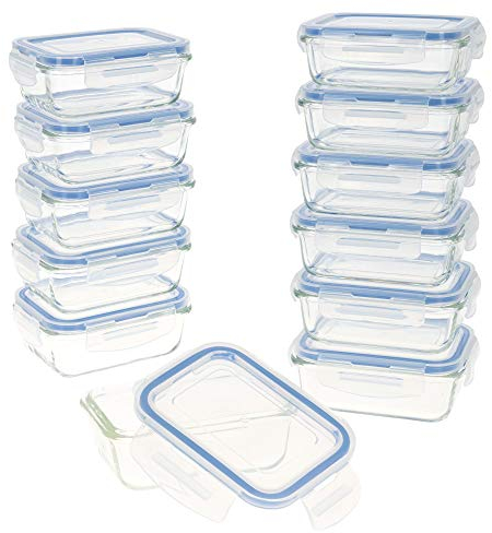 AKTIVE Max Home 16532 Lot de 12 boîtes hermétiques en Verre compatibles Micro-Ondes avec Fermeture éclair 330 ML Couvercle Transparent