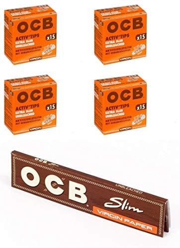Ocb Activ Tips Unbleached 4 x 15 Tips + 1 x Virgin Slim Paper
