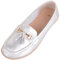 ABSOLUTE FOOTWEAR Womens Slip On Casual Leather Loafer/Deck/Boat Shoes/Sandals - Silver - UK 6