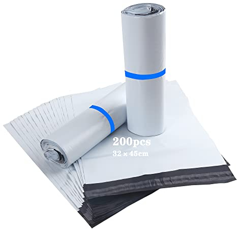 HVDHYY 200pcs Versandtaschen Plastik Versandbeutel C3 320mmX450mm Folienversandtaschen Neues Material, Wasserdicht, Selbstklebend und Blickdicht, Versandtüten Weiße für Kleidung und Textilien