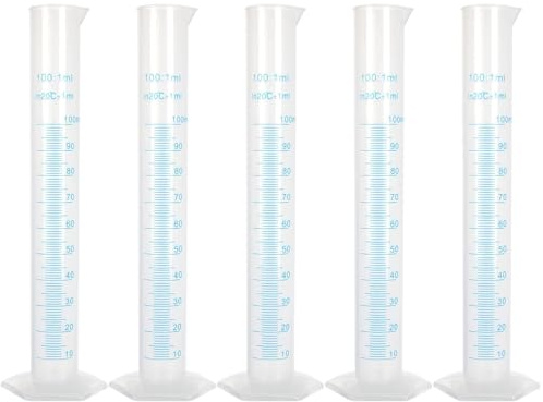 LOLYSIC 10er Pack 100 ml Messzylinder aus Kunststoff, langlebiger Labor-Reagenzglaskolben, Messzylinder