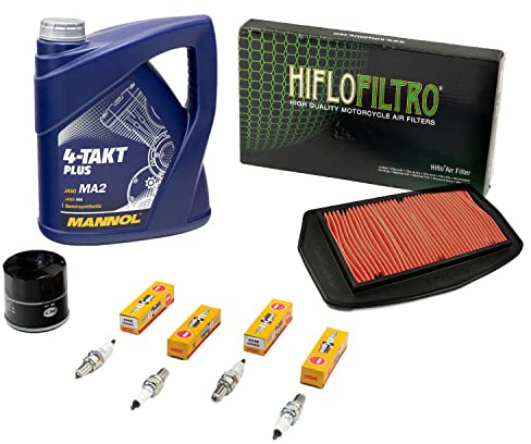 Wartungspaket Öl 4L + Luftfilter + Ölfilter + Zündkerzen für Yamaha FZ6 600 Fazer RJ07 RJ14 Baujahr 2004-2010