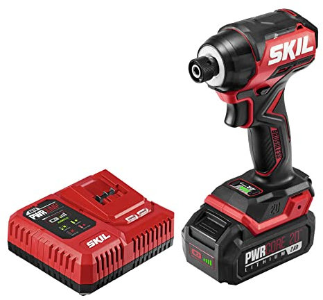 SKIL PWRCORE 20 Brushless 20V 1/4 In. Hex Compact Impact Driver Kit with 3-Speed & Halo Light & One-handed collet Includes 2.0Ah Battery and Charger- ID6739B-10