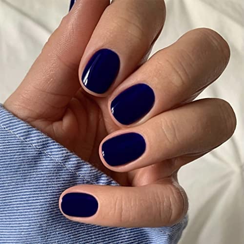 Sethexy Court Carré Bleu Faux ongles Glossy Couleur pure Ongles à coller Collection 24Pcs Acrylique Faux Ongles Autocollants pour femmes et filles