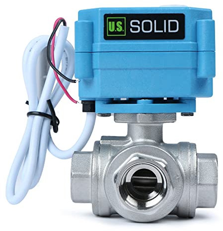 U.S. Solid 3 Wege Motorkugelhahn Edelstahl Zonenventil - Kugelventil mit manueller Funktion - Hochbelastbarer vielseitiger L-Typ-Wasserabsperrhahn, Standardport(1/2, 9-24V AC/DC)