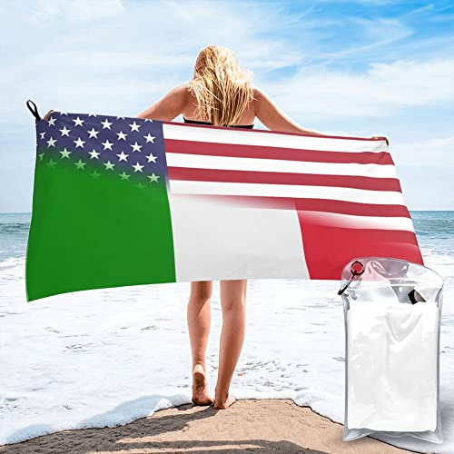 Lsjuee Serviette de Plage en Microfibre Drapeau américain et Drapeau Italien-Couverture de Serviettes surdimensionnées à séchage Rapide pour Le Camping de la Piscine de Voyage