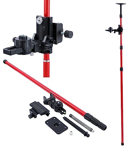 TOPWAY Laser Niveau Teleskopstange 115–300 cm Regulierbare Höhe Teleskop-Nivellierlatte ausziehbar vom Boden bis zur Decke mit Halterung und Nylontasche