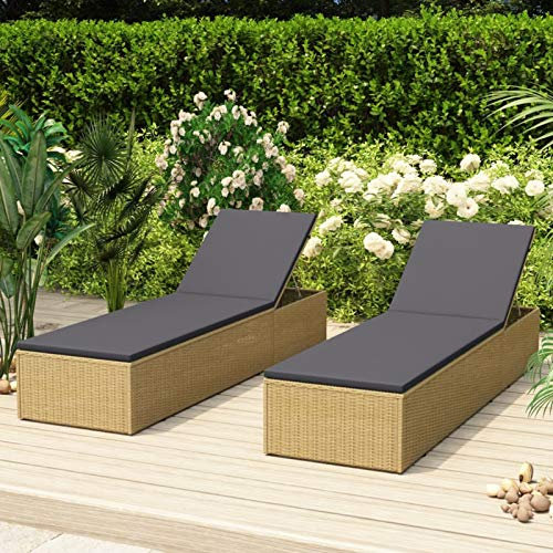 Chusui Sonnenliege, Gartenliege, Liegestuhl, Sonneninsel Outdoor, Sonnenstuhl, Gartenmöbel, Bäderliege, Relaxliege, Terrasse, Poly Rattan Braun und Dunkelgrau