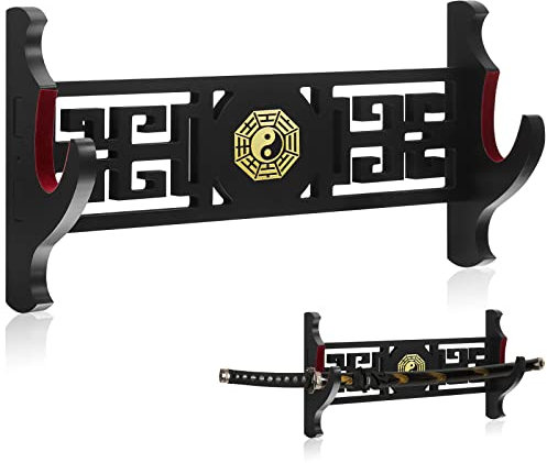 Gerrii Katana Schwert-Wandhalterung, 1-stöckig, Schwerthalter, Präsentationsaufhänger, Geschenke für Weihnachten, roter Samt, gepolstert, japanisches Wakizashi-Samurai-Display-Rack, Loong Tanto