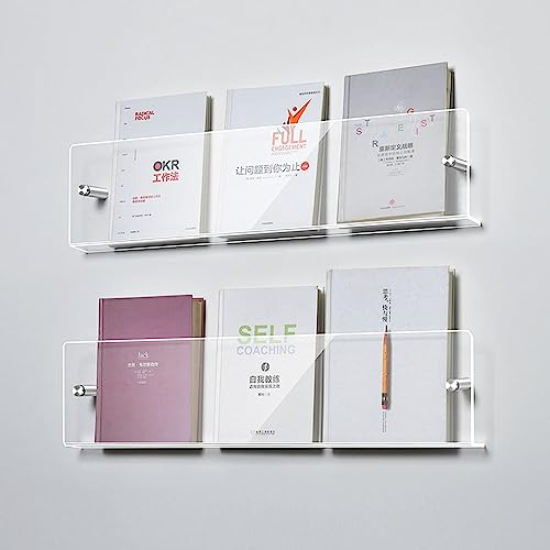 Zeitschriftenhalter aus Acryl, Wandordner, Broschüren-Präsentationsständer, Kinderbuch-Ausstellungsregale, Wandmontage, 45 cm, 2 Stück