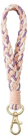 AOKSUNOVA Schlüsselanhänger Makramee Kurz Rosa Schlüsselband Wristlet Keychain Lanyard Schlüsselbänder Geflochten
